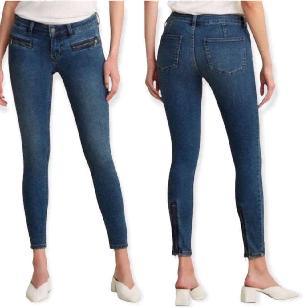 Free People We the Free Jet Cropped Skinny Jean Baltic Blue 27 Ankle Zip Pockets